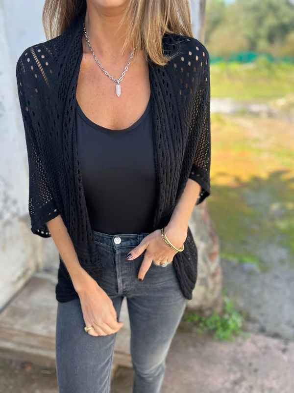 Women’s Hollow-Knit Half-Sleeve Lightweight Cardigan