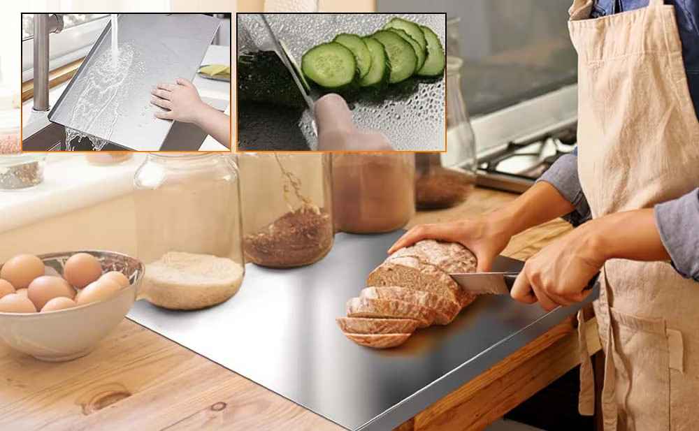 Planche à découper de cuisine en acier inoxydable non poreux