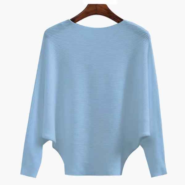 Pull tunique oversize à col bateau et manches chauve-souris en maille cÎtelée pour femme