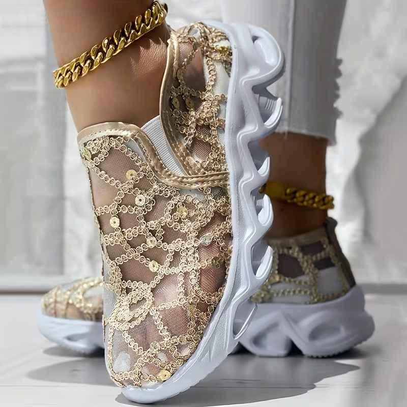 Women’s Crystal Mesh Lace Slip-On Trainers