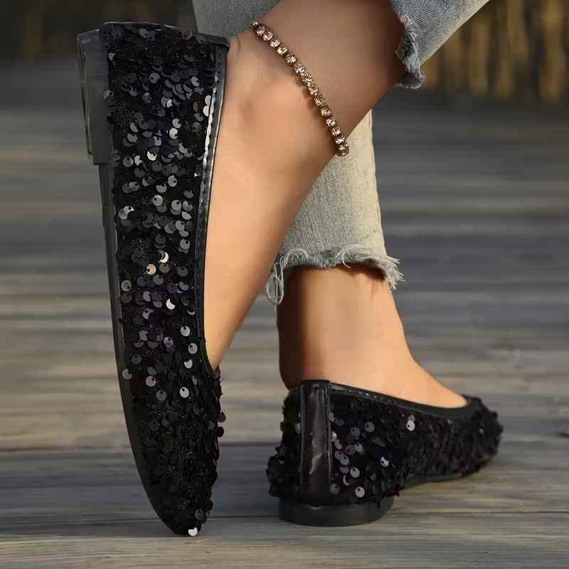 Women’s Sequin-Embellished Pointed-Toe Slip-On Flats