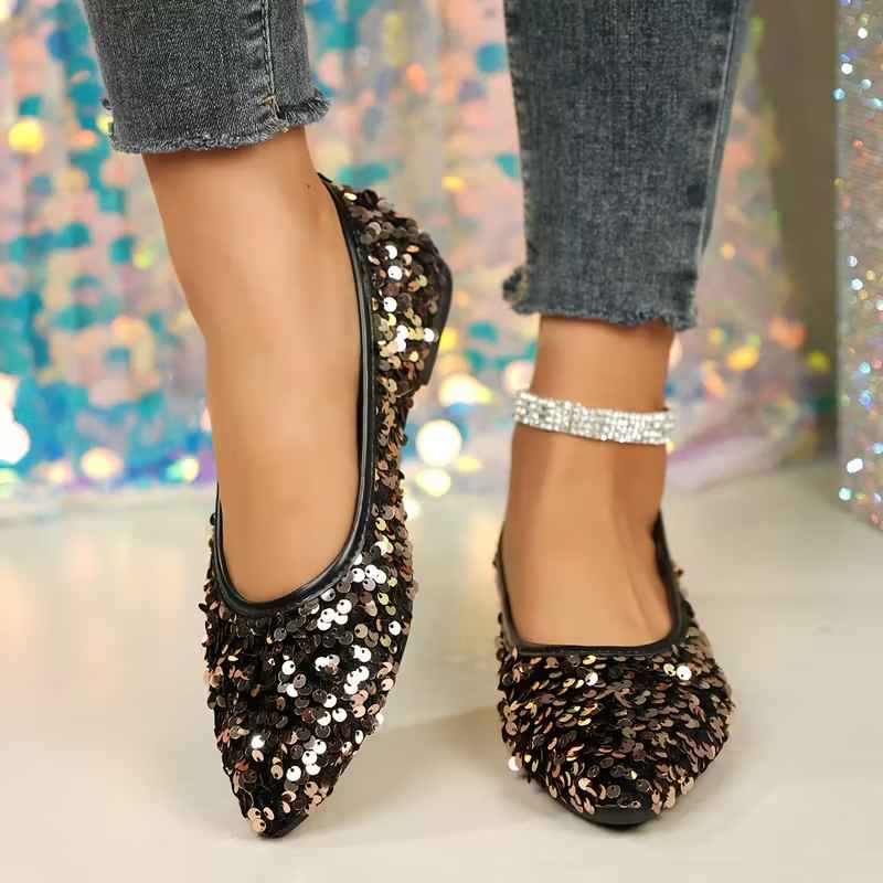 Women’s Sequin-Embellished Pointed-Toe Slip-On Flats