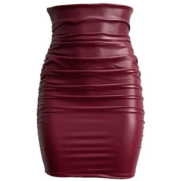 Women’s High-Waist Ruched PU Leather Bodycon Mini Skirt