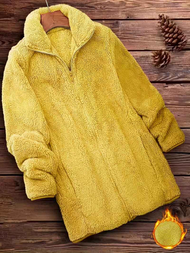 Women’s Zip-Up Teddy Fleece Longline Winter Coat