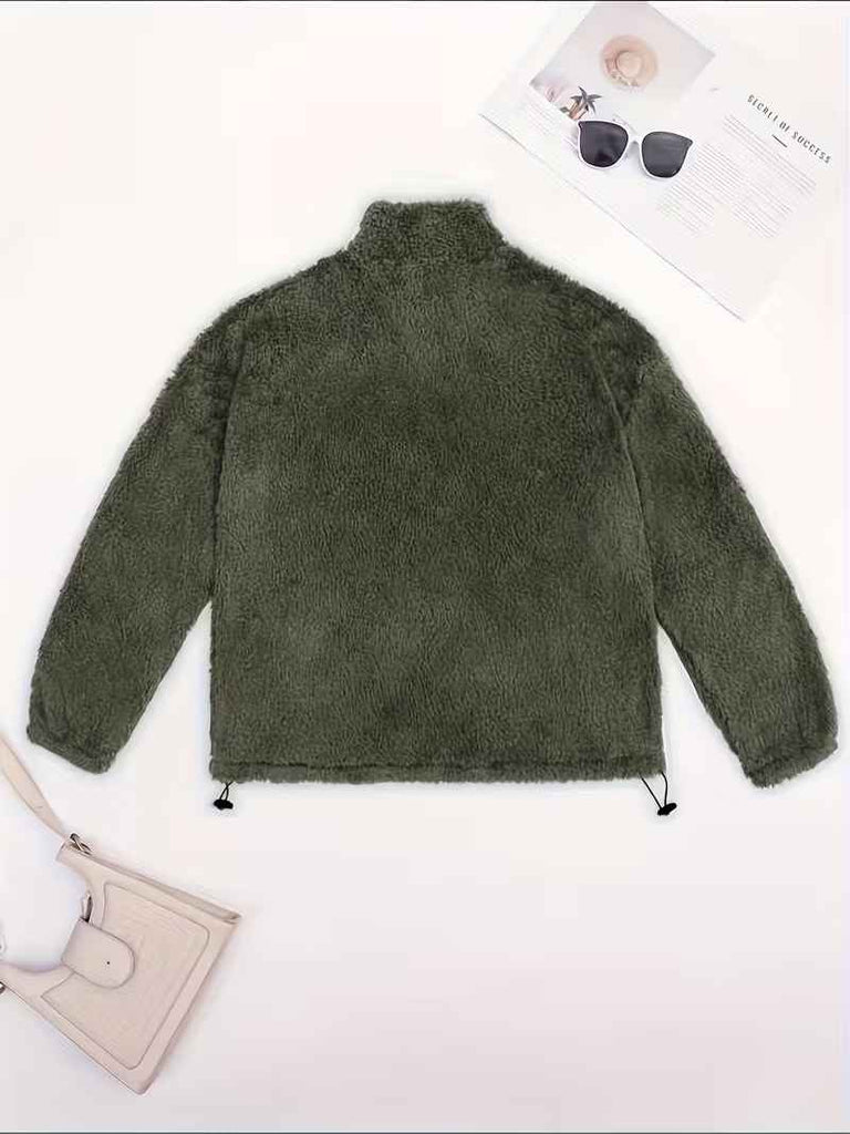 Women’s Warm Plush Zip-Front Pocket Knit Pullover Sweater