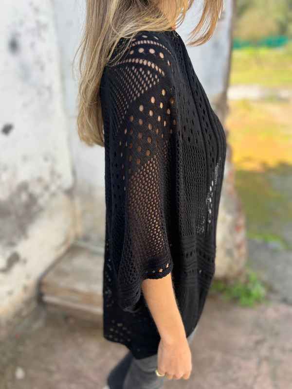 Women’s Hollow-Knit Half-Sleeve Lightweight Cardigan