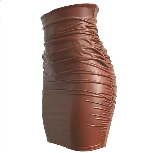 Women’s High-Waist Ruched PU Leather Bodycon Mini Skirt