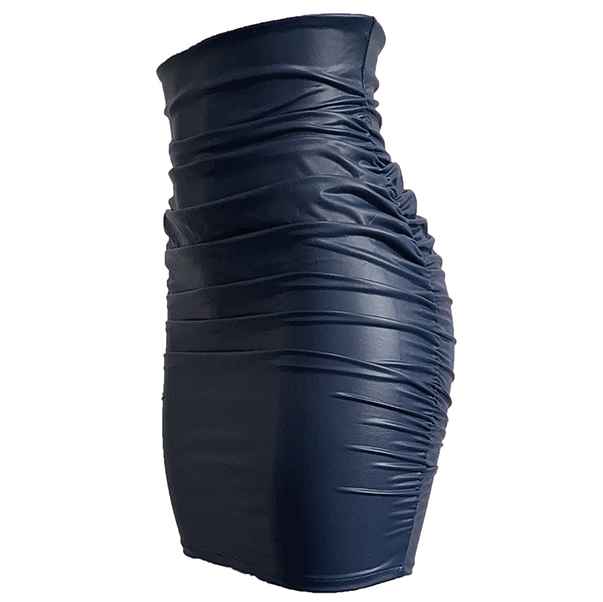 Women’s High-Waist Ruched PU Leather Bodycon Mini Skirt