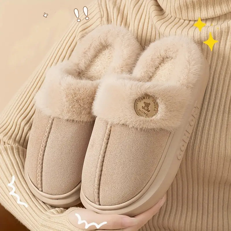 Elegant Women's Fleece Slippers - Cozy Slip-On Winter House Shoes