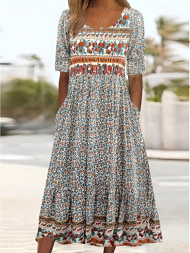 Women's elegant dress with boho print