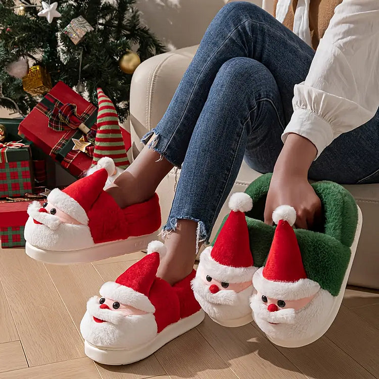 Plush Thick-Sole Santa Christmas Slippers