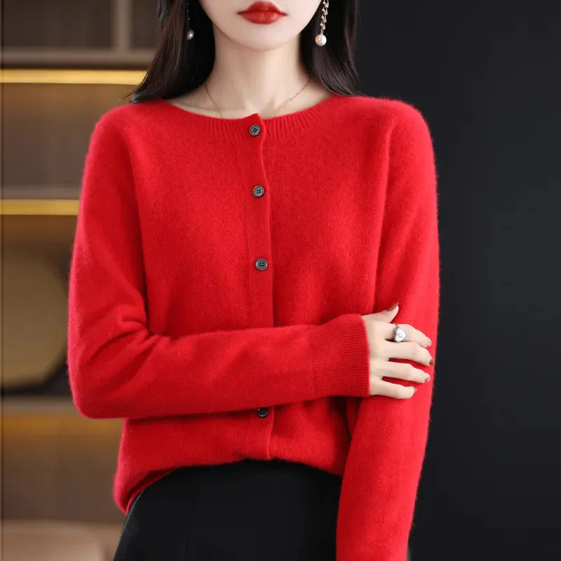 Women’s Premium Soft Wool Button-Up Layered Knitwear Sweater