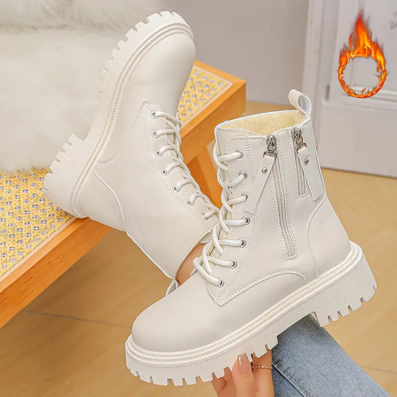 Women's Glossy Faux Lace-Up Ankle Boots
