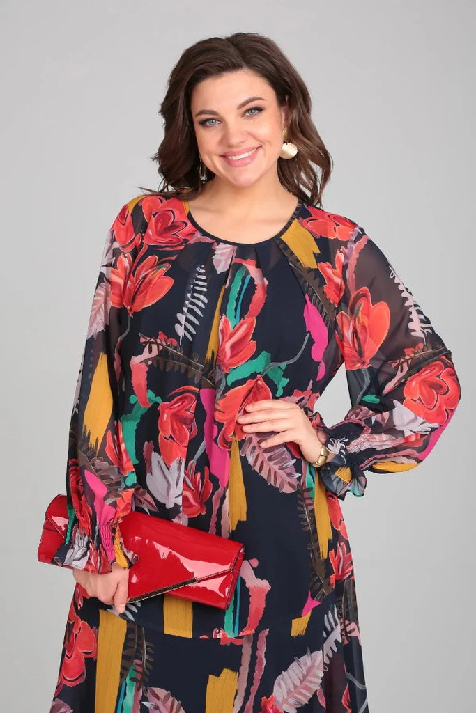 Women’s Modern Floral Tie-Back Midi Dress