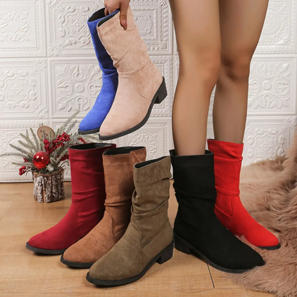 Women’s Soft Suede Look Mid Calf Slouch Boots