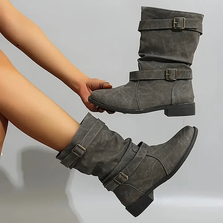 Women’s Buckle Strap Low Heel Comfort Ankle Boots