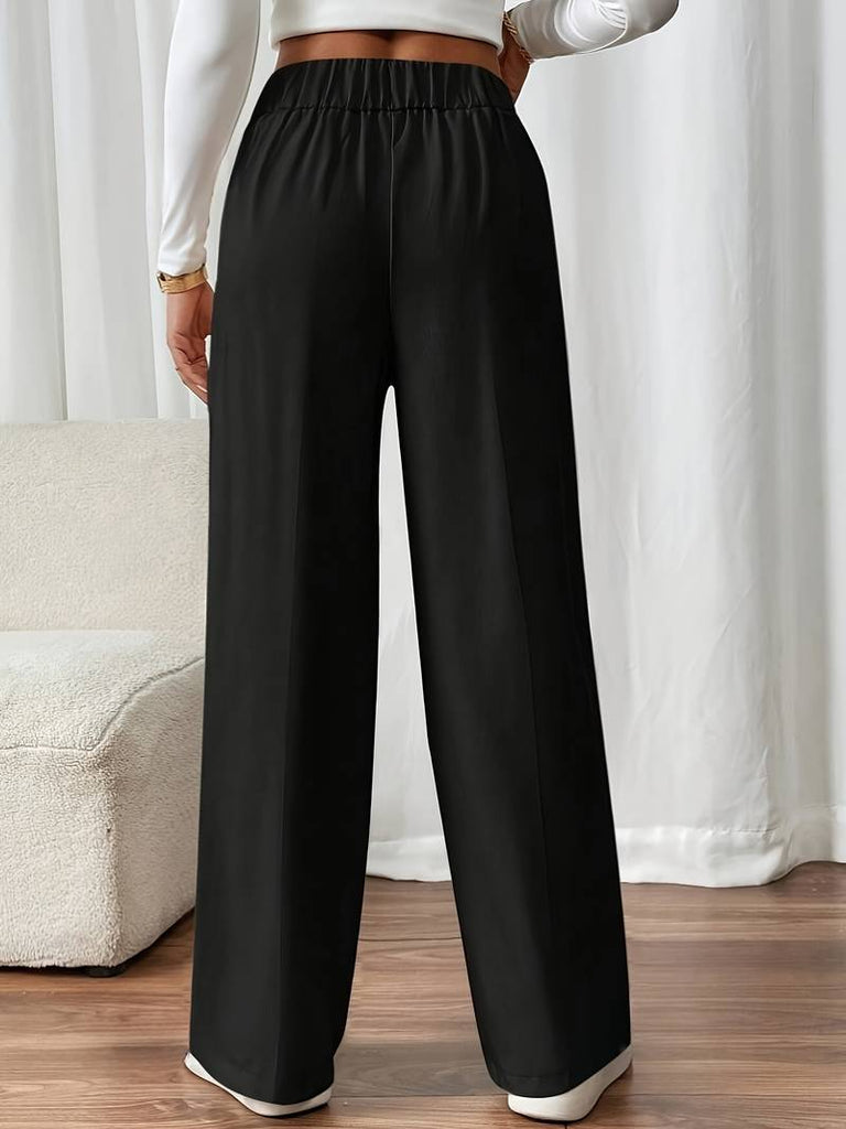 Women’s High-Waist Straight-Leg Office Trousers with Button Detail