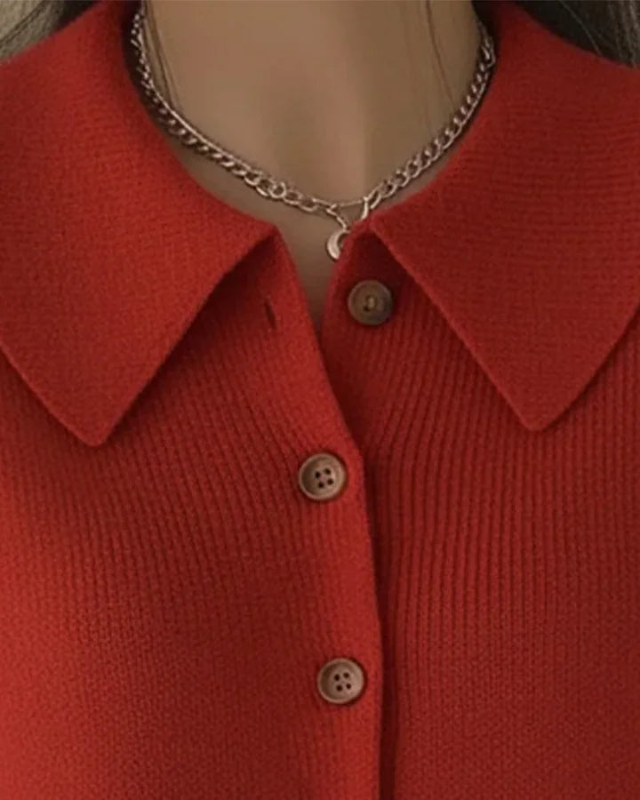 Women’s Solid Colour Collared Button Knit Sweater