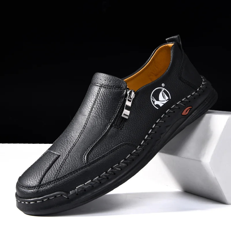 Men's Soft Comfortable Hand-sewn Cowhide Shoes - Wide toe, Orthopedic Insole, Non-slip Rubber Outsole