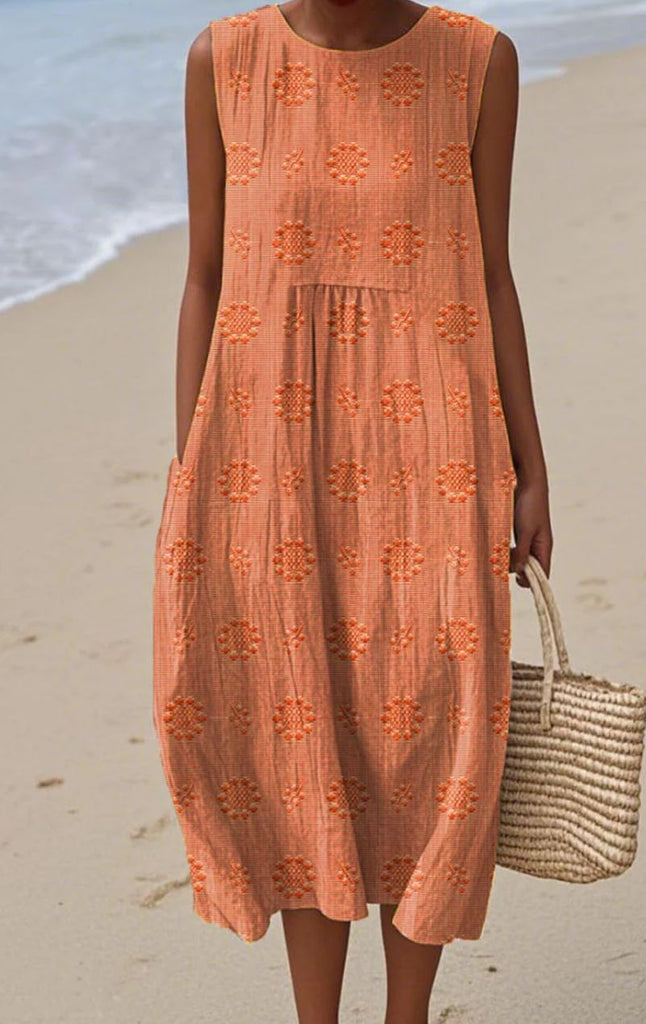 ELEGANT SLEEVELESS COTTON POCKET DRESS