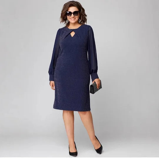 Women’s Sheer-Sleeve Shimmer Shift Dress