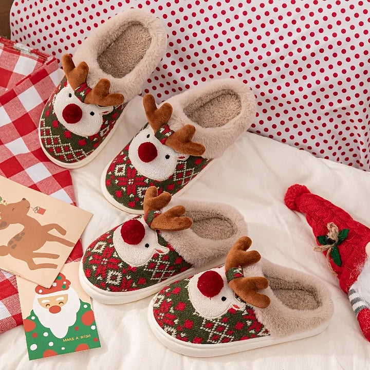 Christmas Reindeer Fleece-Lined Slippers