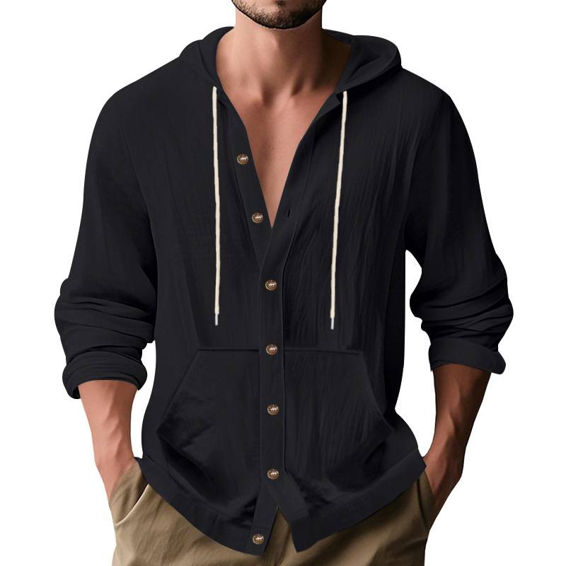 Men’s Casual Button-Up Hoodie Shirt