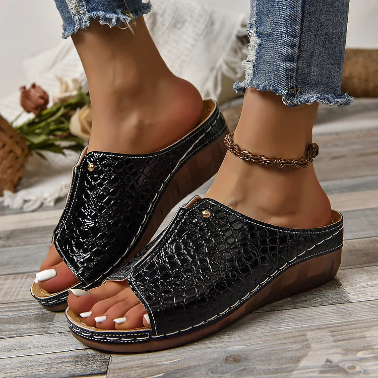 Peep Toe Slip on Wedge Sandals for Women