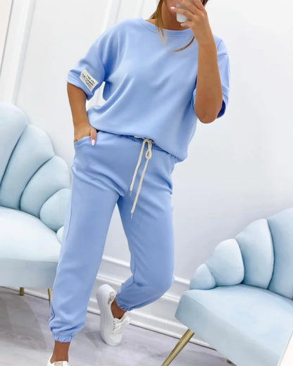 Women’s Cotton Linen Relaxed Top and Ankle Trousers Set