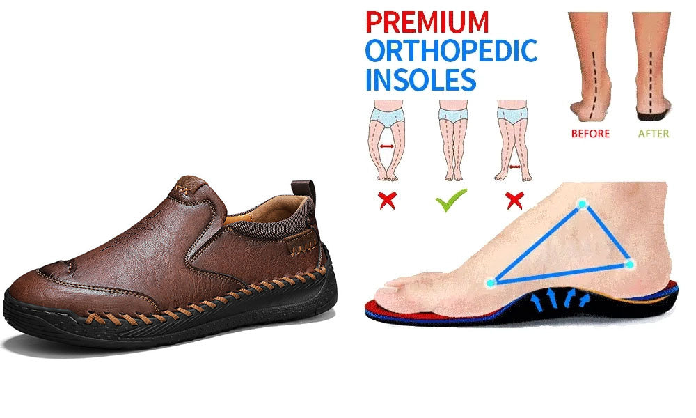 Men’s Genuine Leather Arch Support Slip-On Walking Shoes