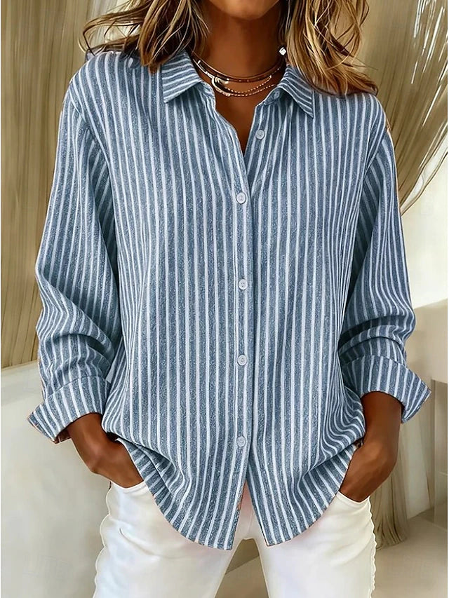Harlow Striped Long-Sleeve Casual Blouse