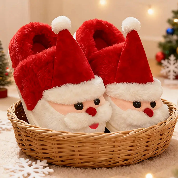 Plush Thick-Sole Santa Christmas Slippers