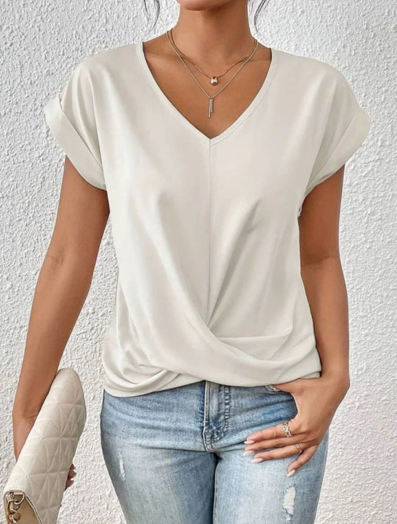 Elegant short-sleeved T-shirt with twisted V-neck