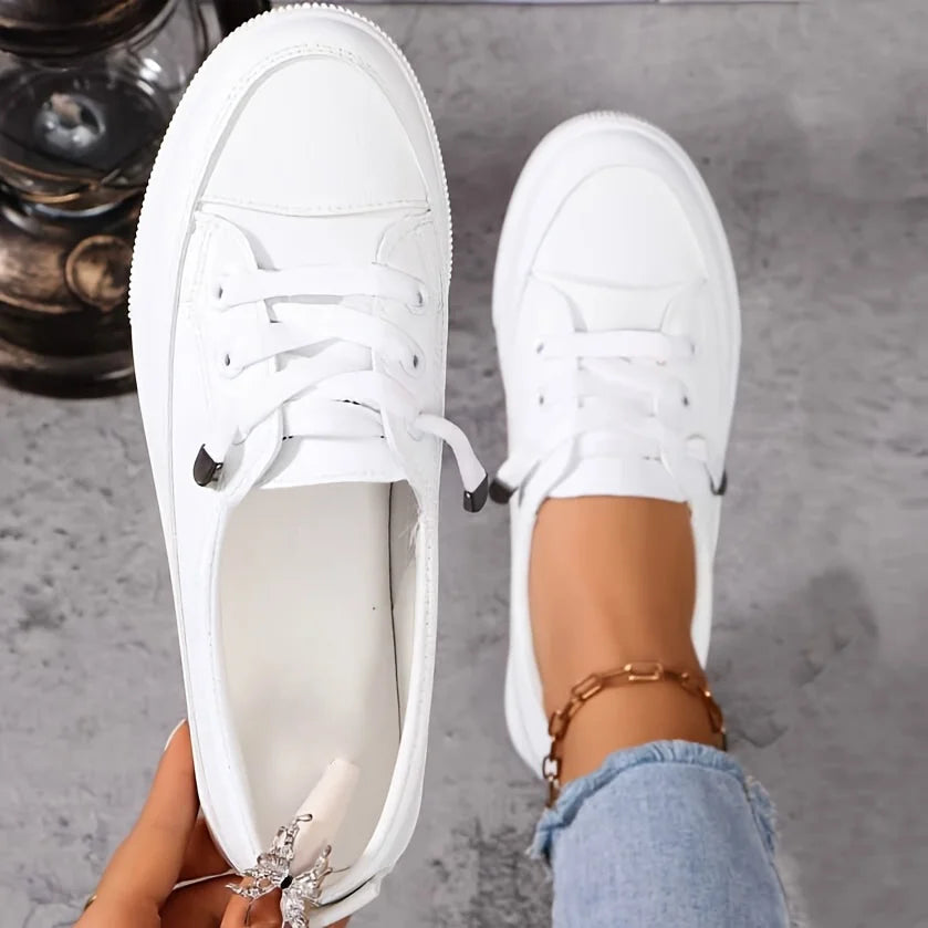 Women’s White Lace-Up Flat Shoes