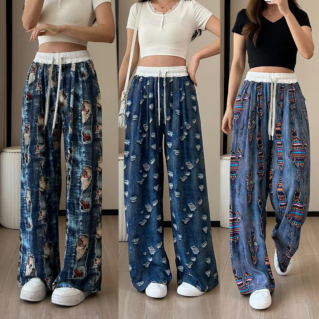 Women’s Loose Fit Printed Wide Leg Jeans