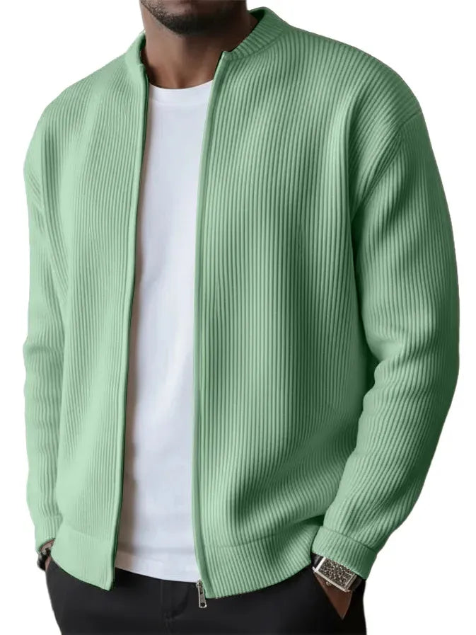 Men’s Ribbed Stand Collar Waffle Knit Button-Up Cardigan Jacket