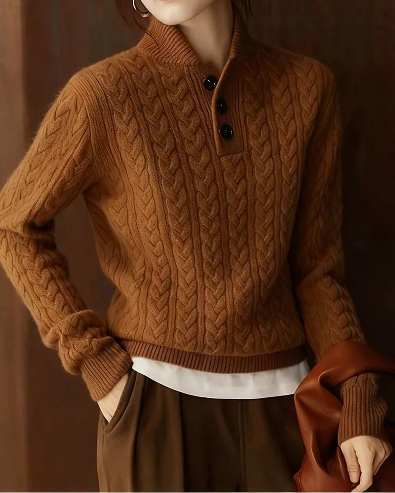 High-Neck Loose Leopard Jumper for Women