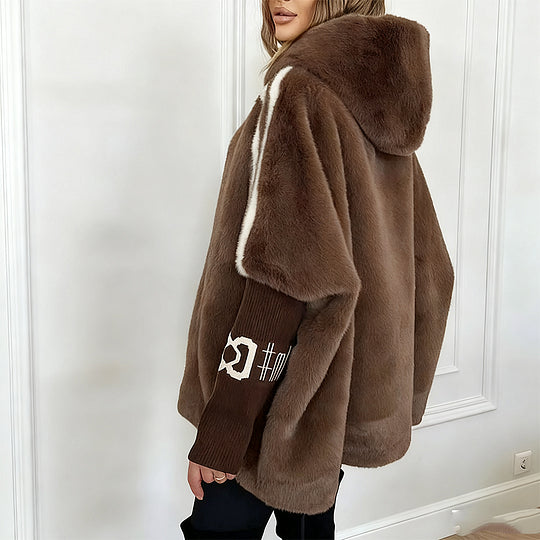 Women’s Mink-Style Hooded Plush Zip-Up Coat