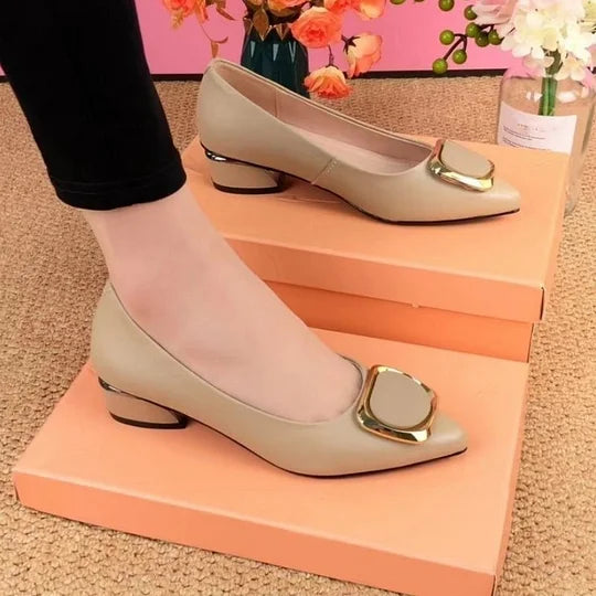 Women’s Pointed-Toe Low-Heel Slip-On Work Shoes
