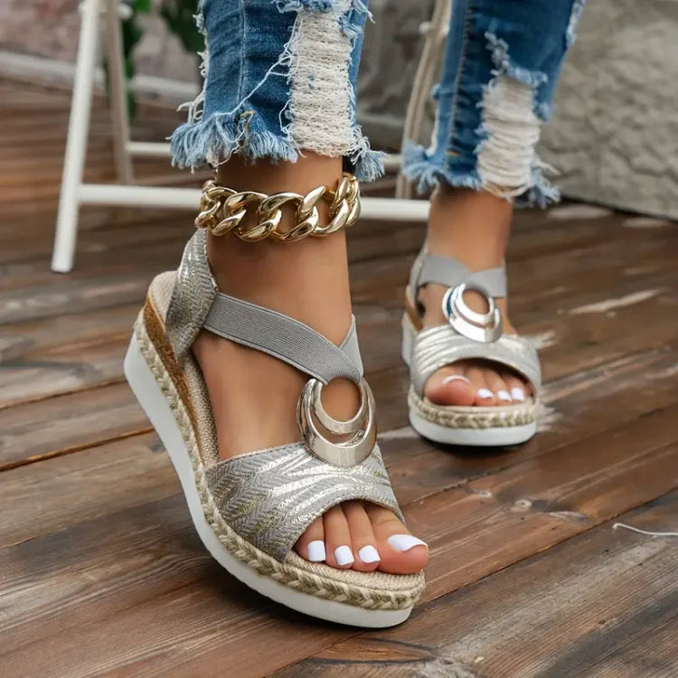 WOMEN'S LEATHER PLATFORM WEDGE ORTHOPEDIC SANDALS