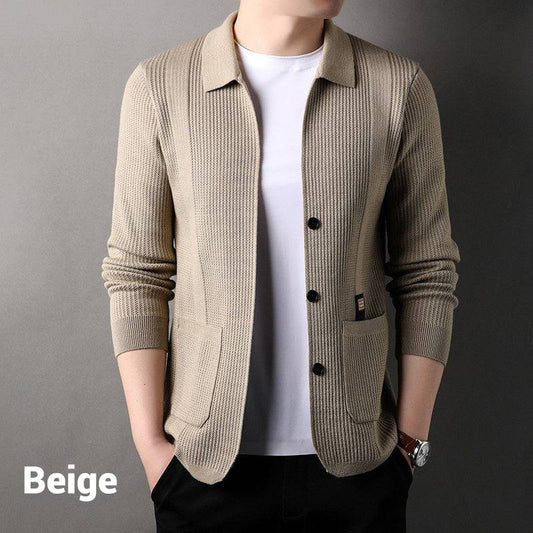 Men’s Striped Lapel Knit Longline Coat