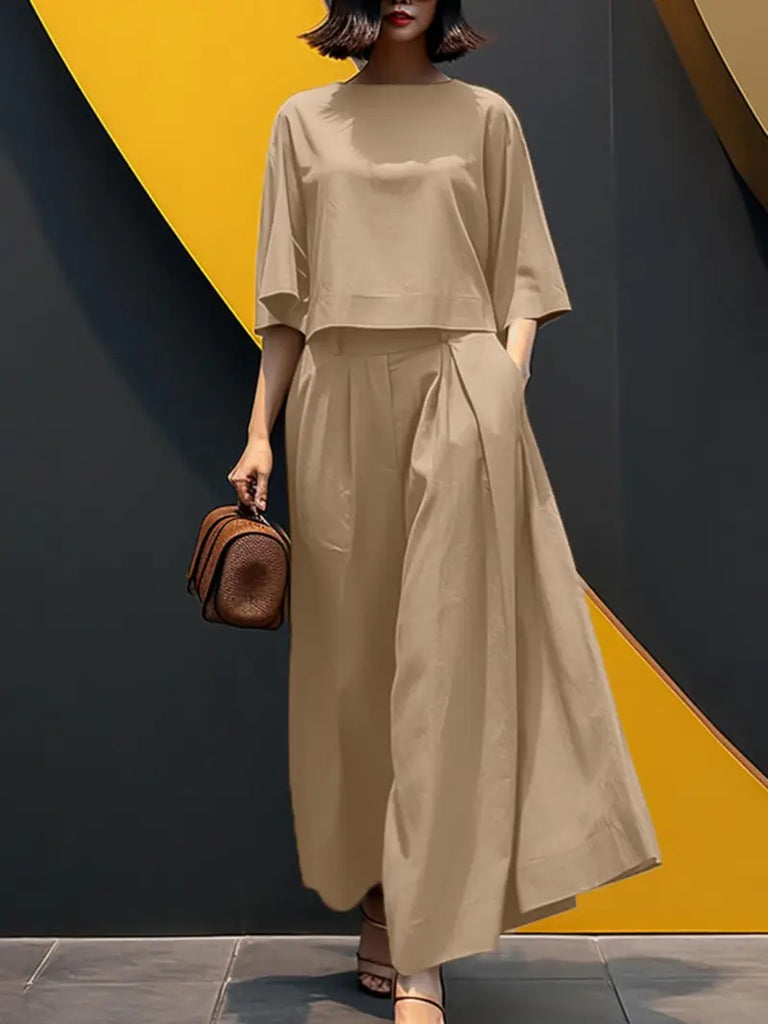 2-Piece Women's Oversized Lounge Set – Baggy Blouse & Wide-Leg Pants