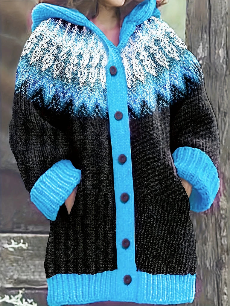 Women’s Nordic Knit Hooded Button Cardigan