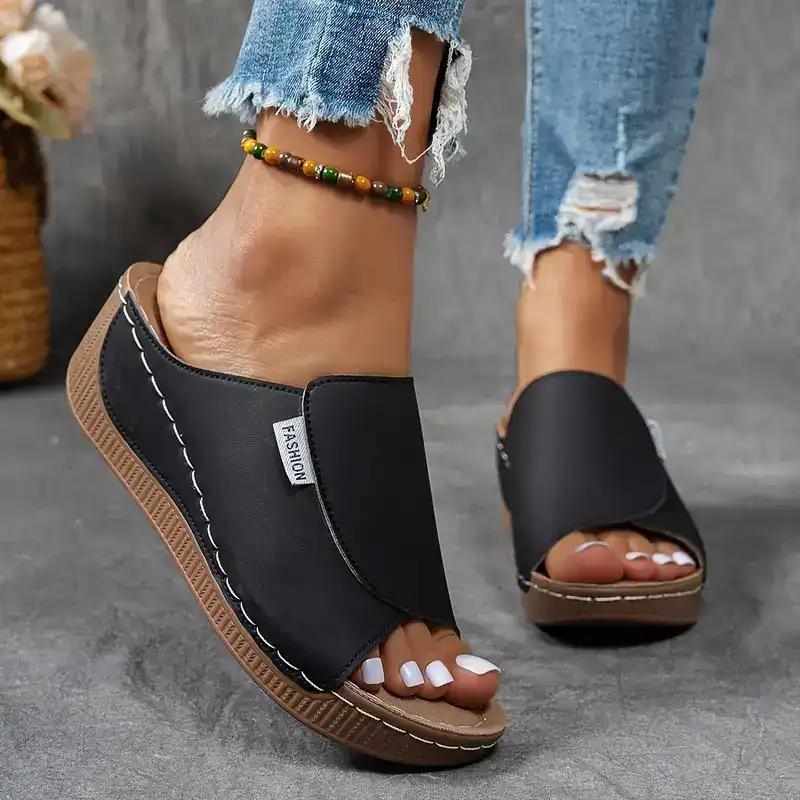 Comfortable Arch Support Slides - Women's Solid Color Sandals - Breathable