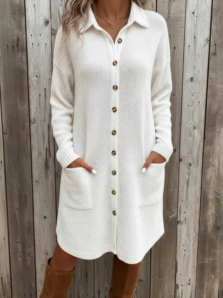 Women’s Knit Midi Shirt Dress with Pockets