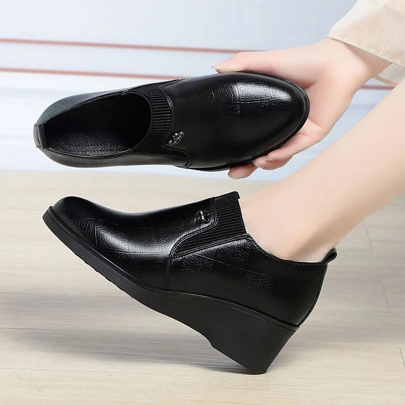 Women's Solid-Colour Fashion Wedge Orthopaedic Leather Shoes