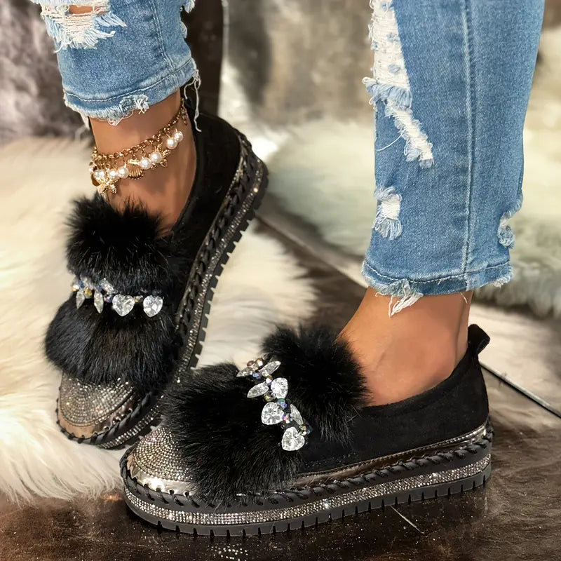 Women’s Luxe Fur & Sparkle Comfort Loafers