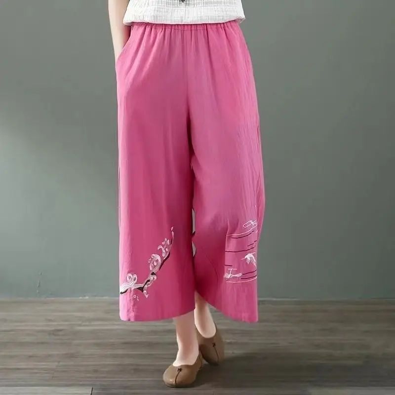 2025 Summer Cotton-Linen Harem Pants – 9/10 length, elastic waist & embroidered design!