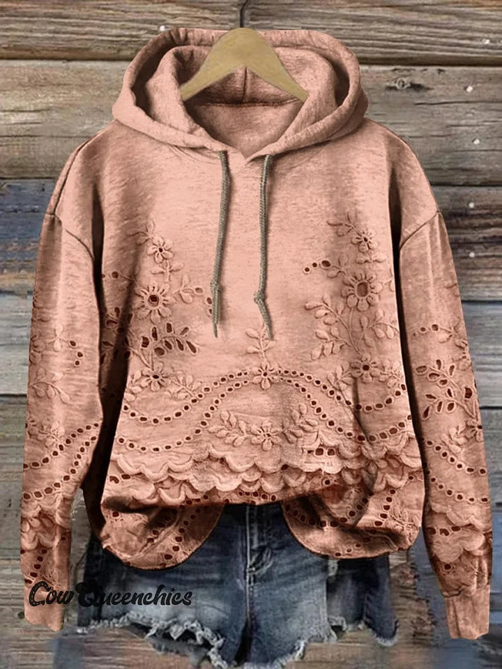Casual Textured Floral Hoodie for Women