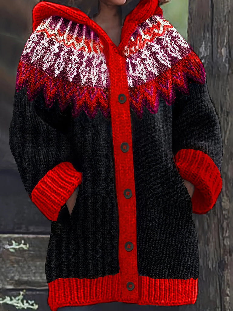 Women’s Nordic Knit Hooded Button Cardigan